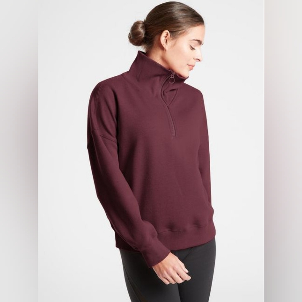 Athleta Cozy Karma 1/4 Zip Plush (Antique Burgundy)